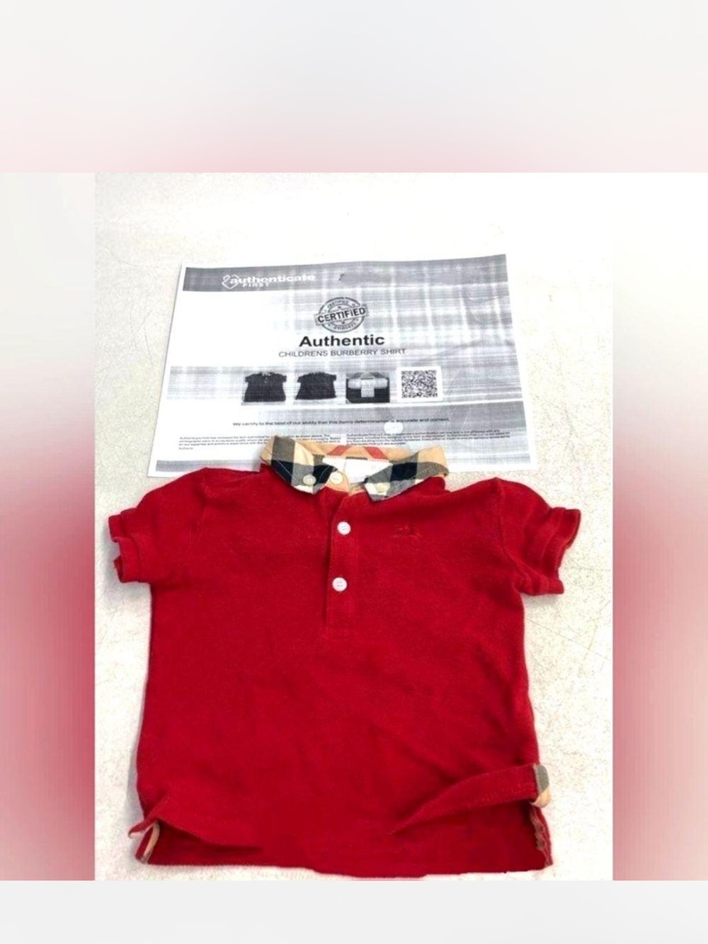 Burberry Red Polo with Check Collar